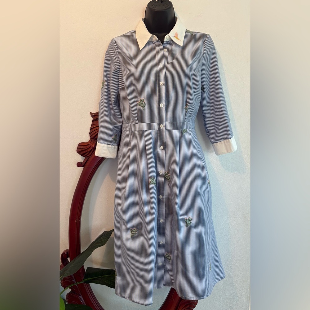 ModCloth Broadcast Coordinator Cactus Embroidered Button Down Shirt Dress